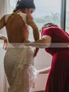 Sheath/Column Scoop Neck Lace Floor-length Split Front Wedding Dresses #Milly00024101