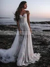 A-line Scoop Neck Tulle Sweep Train Appliques Lace Wedding Dresses #Milly00024103