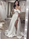 Ball Gown Off-the-shoulder Satin Sweep Train Wedding Dresses With Split Front #Milly00024117