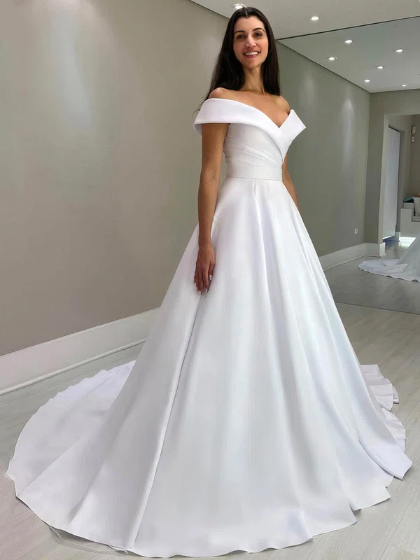 Ball Gown Off-the-shoulder Satin Sweep Train Wedding Dresses #Milly00024121