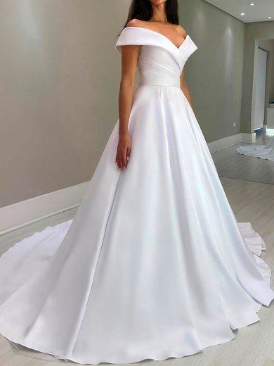 Ball Gown Off-the-shoulder Satin Sweep Train Wedding Dresses #Milly00024121