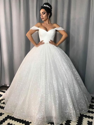 Ball Gown Off-the-shoulder Glitter Sweep Train Wedding Dresses #Milly00024124