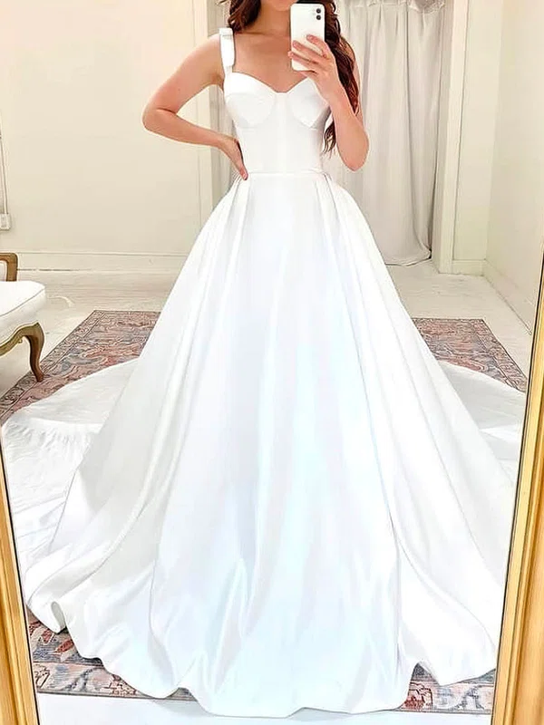 Ball Gown/Princess V-neck Satin Court Train Wedding Dresses #Milly00024126