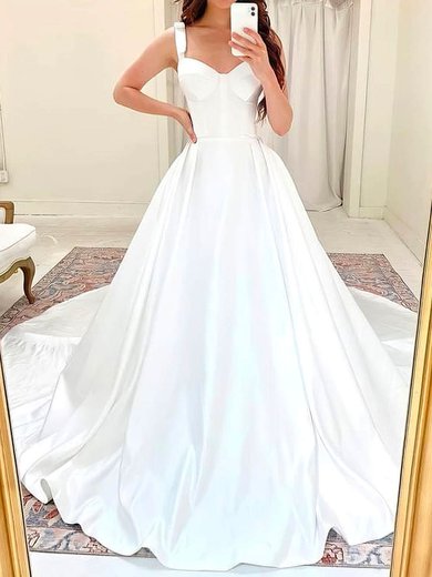 Ball Gown V-neck Satin Court Train Wedding Dresses #Milly00024126