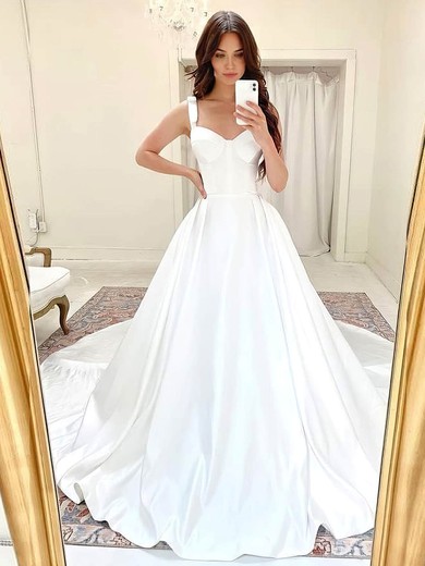 A-line Sweetheart Satin Court Train Wedding Dresses #Milly00024126