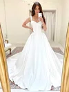 Ball Gown V-neck Satin Court Train Wedding Dresses #Milly00024126