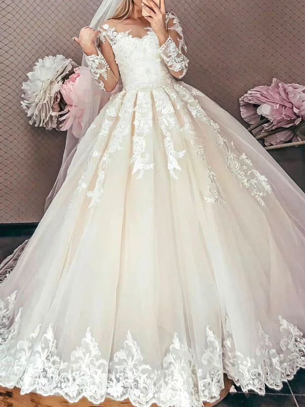 Ball Gown/Princess Illusion Tulle Sweep Train Wedding Dresses With Appliques Lace #Milly00024136