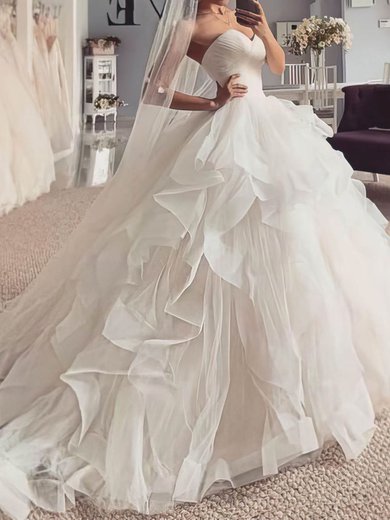 Ball Gown Sweetheart Tulle Sweep Train Wedding Dresses With Cascading Ruffles #Milly00024137