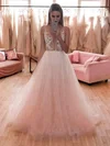 Ball Gown V-neck Tulle Sweep Train Wedding Dresses With Appliques Lace #Milly00024142
