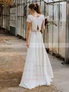 A-line Scoop Neck Lace Silk-like Satin Sweep Train Wedding Dresses #Milly00024153