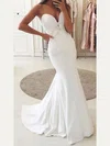 Trumpet/Mermaid V-neck Silk-like Satin Sweep Train Appliques Lace Wedding Dresses #Milly00024162