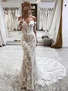 Trumpet/Mermaid Off-the-shoulder Lace Sweep Train Wedding Dresses With Appliques Lace #Milly00024167