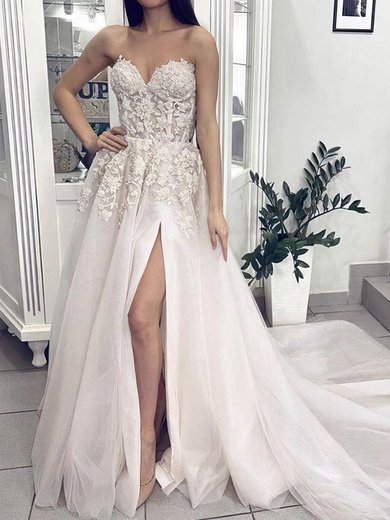 Ball Gown Sweetheart Tulle Sweep Train Wedding Dresses With Split Front #Milly00024168