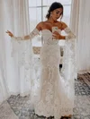 Trumpet/Mermaid Sweetheart Tulle Sweep Train Wedding Dresses With Appliques Lace #Milly00024172