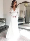 Trumpet/Mermaid V-neck Stretch Crepe Floor-length Wedding Dresses With Lace #Milly00024177