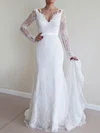 Trumpet/Mermaid V-neck Lace Sweep Train Wedding Dresses #Milly00024180
