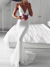 Trumpet/Mermaid V-neck Chiffon Sweep Train Wedding Dresses #Milly00024184