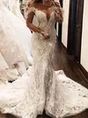 Trumpet/Mermaid Illusion Tulle Sweep Train Wedding Dresses With Appliques Lace #Milly00024190