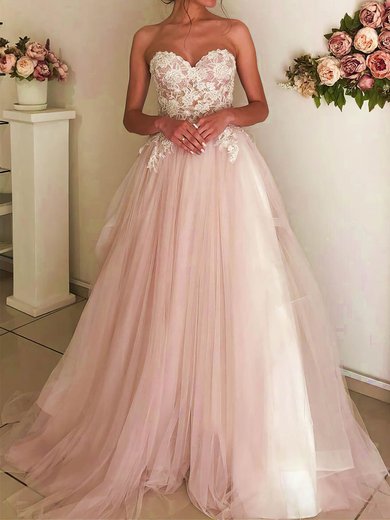 Ball Gown Sweetheart Tulle Sweep Train Wedding Dresses With Appliques Lace #Milly00024193