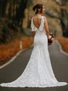 Trumpet/Mermaid Sweetheart Lace Sweep Train Wedding Dresses With Cascading Ruffles #Milly00024194