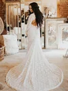 Trumpet/Mermaid V-neck Lace Sweep Train Wedding Dresses #Milly00024203