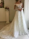 Ball Gown Illusion Tulle Sweep Train Wedding Dresses With Beading #Milly00024208