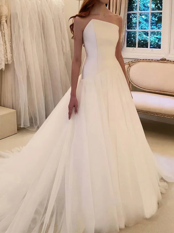 Ball Gown/Princess Straight Tulle Sweep Train Wedding Dresses #Milly00024215