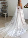 Ball Gown One Shoulder Tulle Sweep Train Wedding Dresses With Appliques Lace #Milly00024217