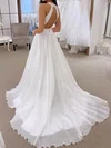 A-line V-neck Chiffon Sweep Train Wedding Dresses With Appliques Lace #Milly00024218