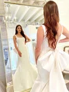 Trumpet/Mermaid Square Neckline Satin Sweep Train Wedding Dresses With Bow #Milly00024221