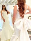 Trumpet/Mermaid Square Neckline Satin Sweep Train Wedding Dresses With Bow #Milly00024221