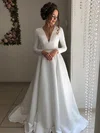 Ball Gown V-neck Satin Court Train Wedding Dresses With Pockets #Milly00024228