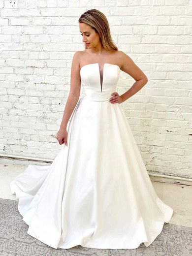 Ball Gown Straight Satin Court Train Wedding Dresses #Milly00024233