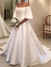 Ball Gown/Princess Off-the-shoulder Satin Sweep Train Wedding Dresses #Milly00024235