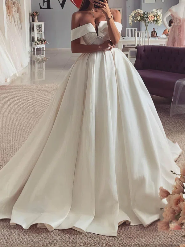 Ball Gown/Princess Off-the-shoulder Satin Sweep Train Wedding Dresses #Milly00024236