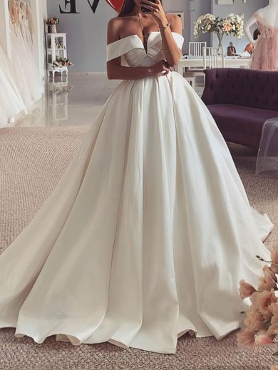 Ball Gown/Princess Off-the-shoulder Satin Sweep Train Wedding Dresses #Milly00024236