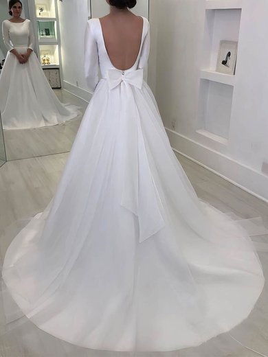 Ball Gown/Princess Scoop Neck Satin Court Train Wedding Dresses With Bow #Milly00024238