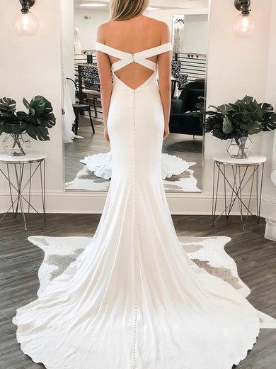Trumpet/Mermaid Off-the-shoulder Stretch Crepe Sweep Train Wedding Dresses #Milly00024240
