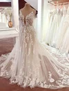 Ball Gown V-neck Tulle Court Train Wedding Dresses With Appliques Lace #Milly00024263