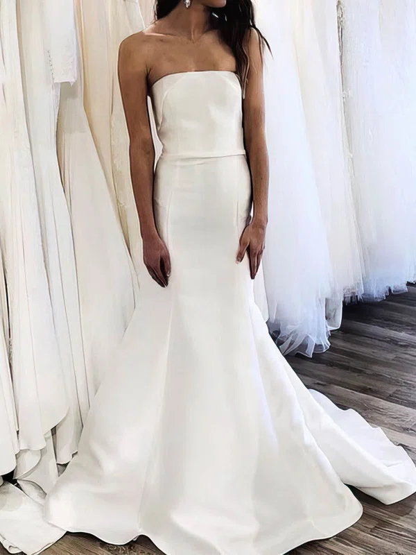 Trumpet/Mermaid Straight Satin Sweep Train Wedding Dresses #Milly00024272