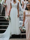 A-line V-neck Chiffon Sweep Train Wedding Dresses With Lace #Milly00024275