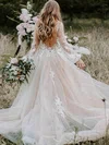 Ball Gown V-neck Tulle Sweep Train Wedding Dresses With Appliques Lace #Milly00024281