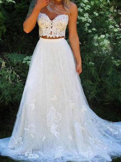 Ball Gown/Princess Sweetheart Tulle Sweep Train Wedding Dresses With Appliques Lace #Milly00024321