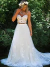 Ball Gown Sweetheart Tulle Sweep Train Wedding Dresses With Appliques Lace #Milly00024321