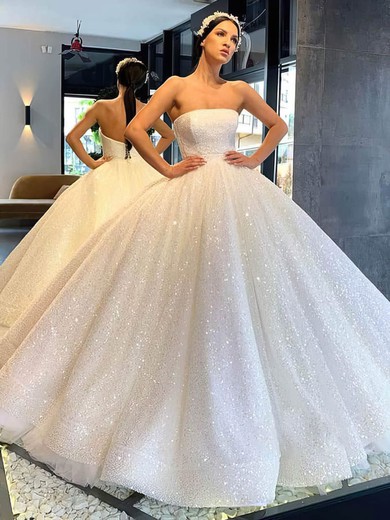 Ball Gown Strapless Glitter Sweep Train Wedding Dresses #Milly00024332