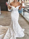 Trumpet/Mermaid Off-the-shoulder Lace Court Train Wedding Dresses With Flower(s) #Milly00024343