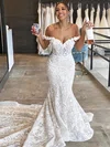 Trumpet/Mermaid Off-the-shoulder Lace Court Train Flower(s) Wedding Dresses #Milly00024343