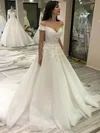Ball Gown Off-the-shoulder Tulle Court Train Wedding Dresses With Beading #Milly00024344
