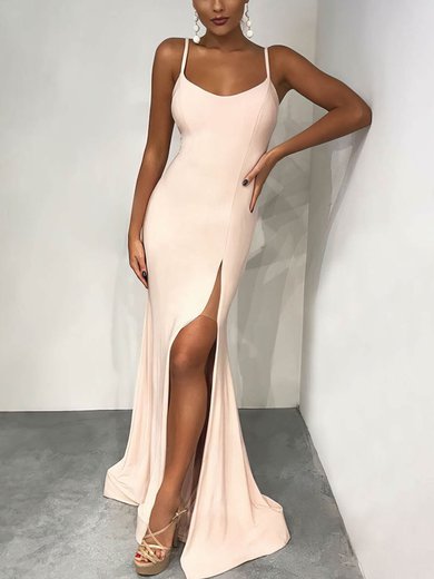 Sheath/Column Floor-length Scoop Neck Stretch Crepe Split Front Prom Dresses #Milly020107703