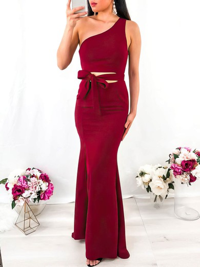 Trumpet/Mermaid One Shoulder Stretch Crepe Sweep Train Bow Prom Dresses #Milly020107707